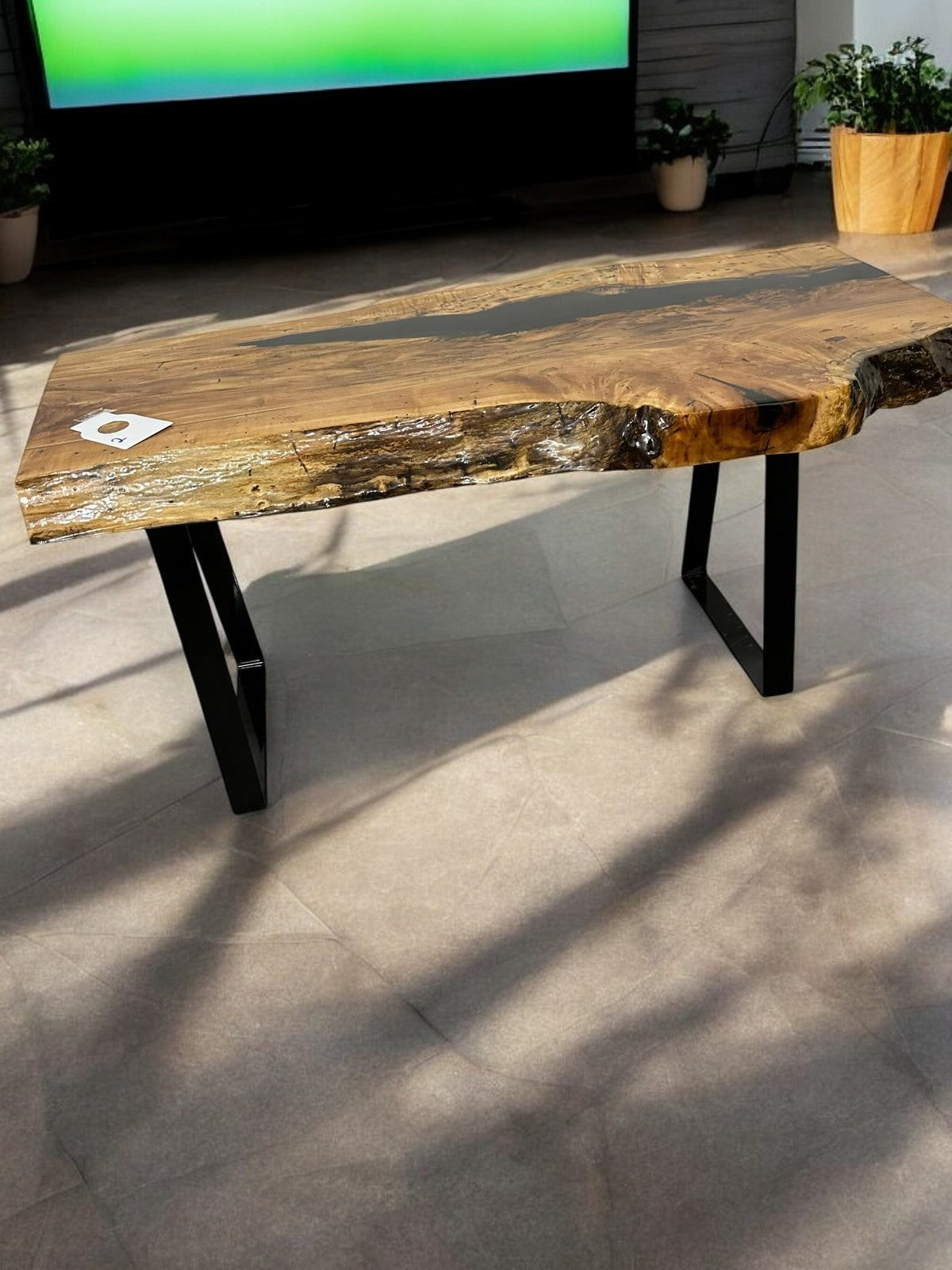 Spalted Maple Epoxy Table with Metal Legs - 36" x 17" x 19” x 2” - AWC Tables