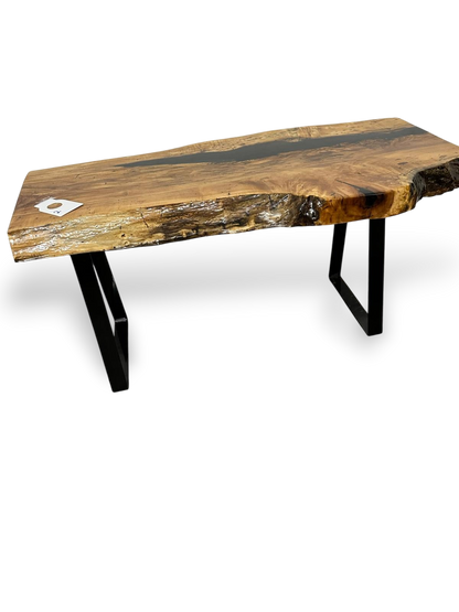 Spalted Maple Epoxy Table with Metal Legs - 36" x 17" x 19” x 2” - AWC Tables